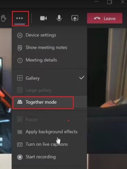 Teams Together Mode - During Call