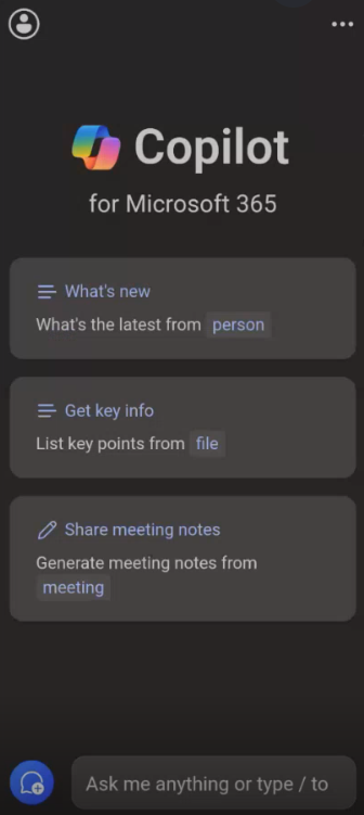 Microsoft 365 Copilot assistance window