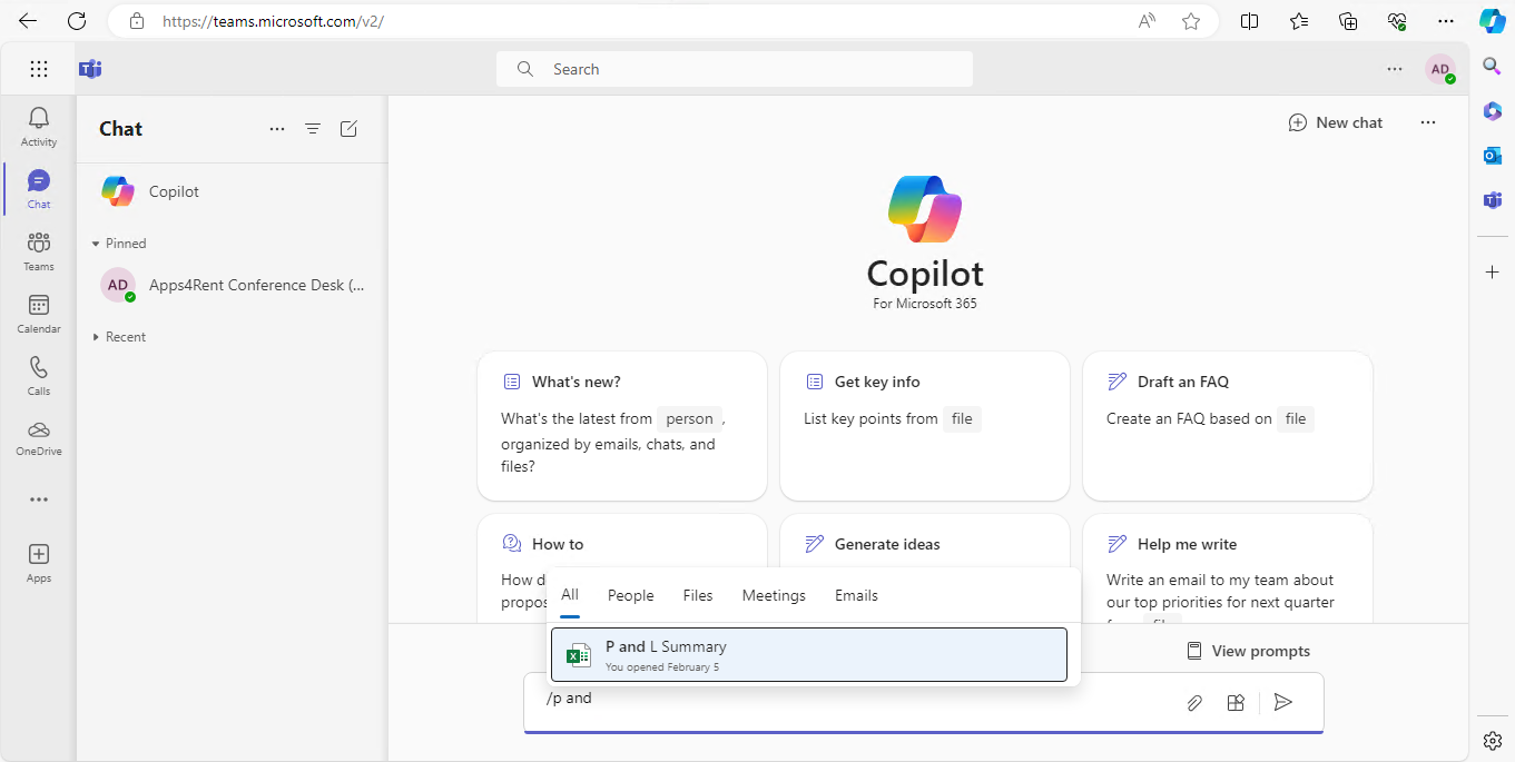 P and L Summary IN Copilot