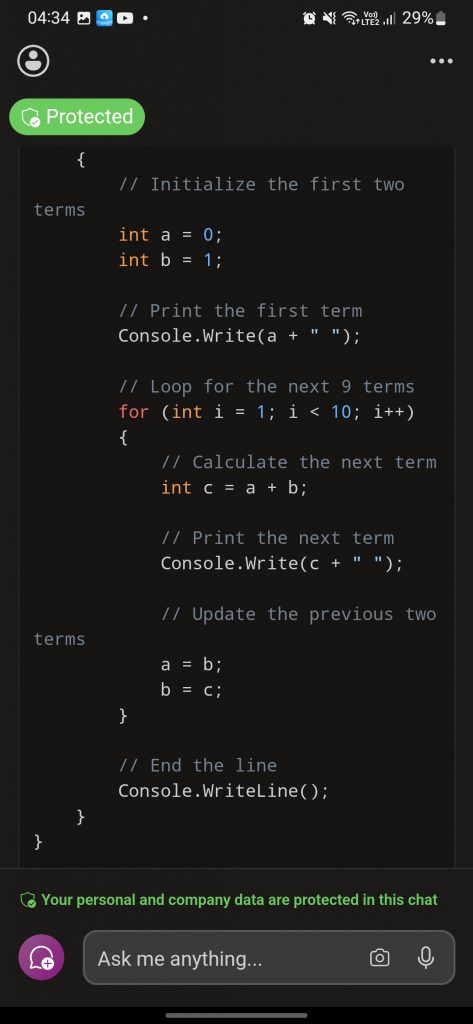 Programming language on the Android platform with Copilot 1