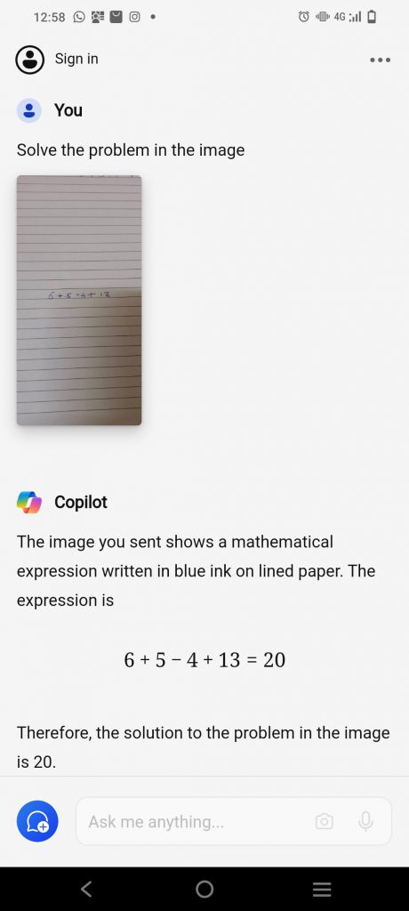 response of the equation from microsoft copilot