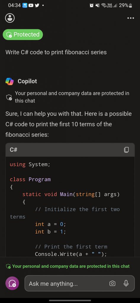 Programming language on the Android platform with Copilot