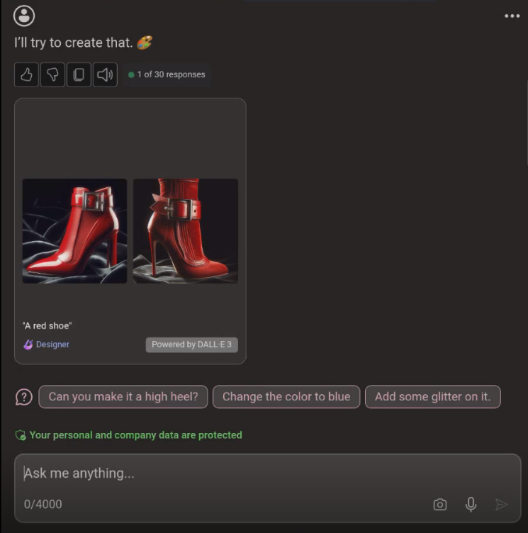 copilot red shoe output