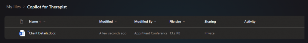 uploading the Word Document to OneDrive